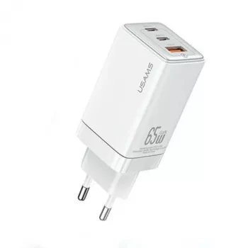 Încărcător USAMS Sandru Series CC180TC02 GaN 65W USB-C (alb) - 2xUSB-C + 1xUSB-A, încărcare rapidă PD3.0 & QC3.0, ștecher EU