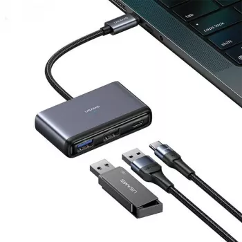 Hub USAMS 5 în 1 USB-C USB 2.0/USB 3.0/USB-C/TF/SD gri închis SJ628HUB01 (US-SJ628)