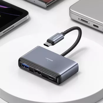 Hub USAMS 5 în 1 USB-C USB 2.0/USB 3.0/USB-C/TF/SD gri închis SJ628HUB01 (US-SJ628)