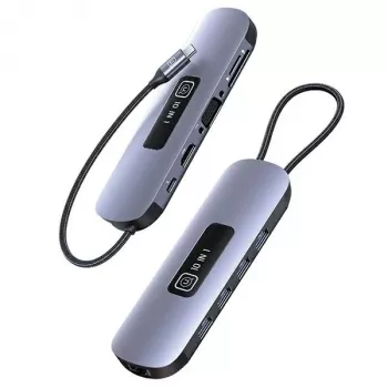 Adaptor hub USAMS 10 în 1 USB-C 3x USB 3.0, SD/TF, HDMI, VGA, RJ45, PD 100W, gri