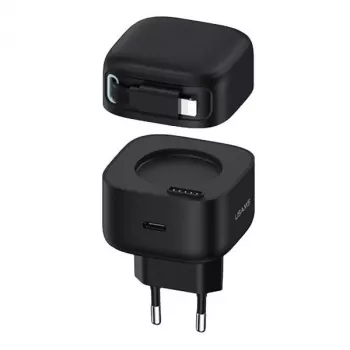 Încărcător rapid USAMS XMF Series CC209TC01 35W GaN cu cablu retractabil USB-C la Lightning, negru