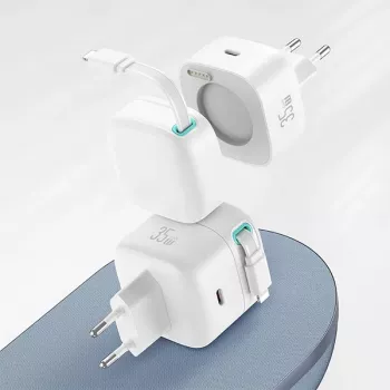 Încărcător rapid USAMS XMF Series CC209TC01 35W GaN cu cablu retractabil USB-C la Lightning, negru