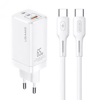 USAMS Încărcător GaN 65W USB-C MTXLOGTC02 alb cu cablu USB-C 100W
