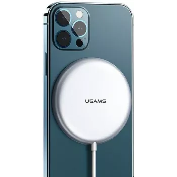 USAMS US-CD160 Încărcător wireless magnetic 15W aluminiu argintiu pentru iPhone 12/13/14/15 Series