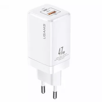 USAMS T41 Încărcător rapid GaN 47W USB-C + USB-A (alb) CC137TC02