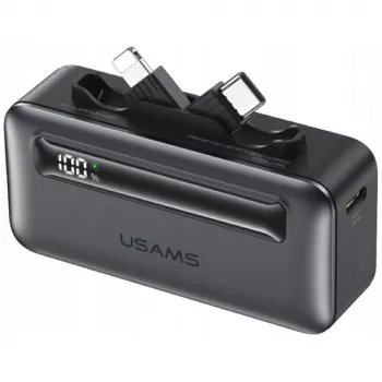 Power bank USAMS XB-Series CD233 5000mAh PD 20W cu cablu USB-C / Lightning argintiu