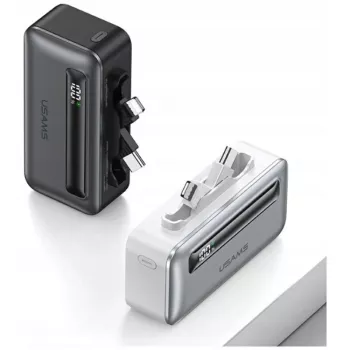 Power bank USAMS XB-Series CD233 5000mAh PD 20W cu cablu USB-C / Lightning argintiu