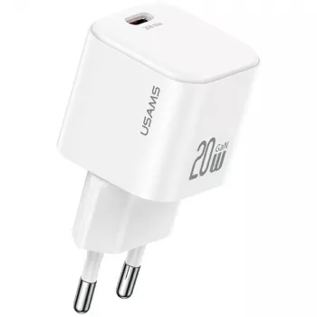 USAMS Încărcător de perete USB-C PD 20W cu cablu Lightning (1m) - alb