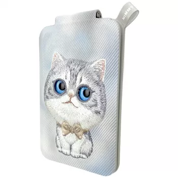 Suport de telefon cu portofel magnetic Nimmy New Big-Eye Cute Pets 2.0 Cat, gri