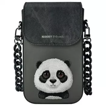 Nimmy 3-in-1 Set: Phone Bag + Wallet + Tracker Case, Black, Big Eyed Pet 2.0 Panda