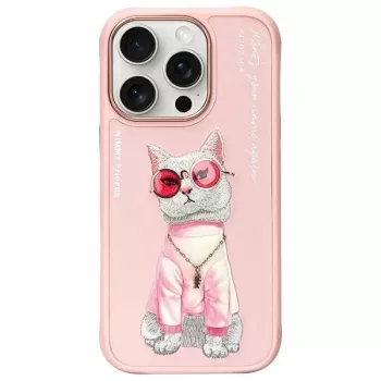 Nimmy Case for iPhone 16 Pro 6.3 inch Pink Glasses Cool Cat