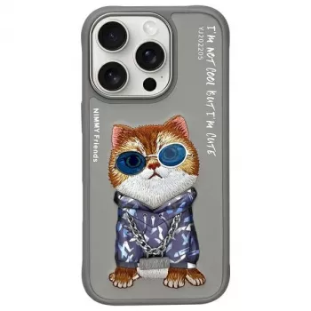 Nimmy Protective Case for Apple iPhone 16 Pro 6.3 inch Gray Glasses Cool Cat