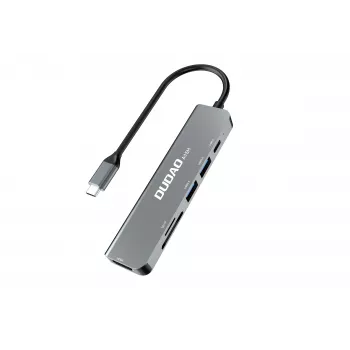 Stație de andocare hub USB-C DUDAO A15H 6 în 1 cu HDMI, USB 3.0, USB 2.0, cititor de carduri SD/TF, PD 100W - Space Gray