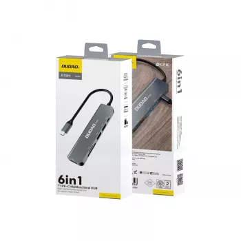 Stație de andocare hub USB-C DUDAO A15H 6 în 1 cu HDMI, USB 3.0, USB 2.0, cititor de carduri SD/TF, PD 100W - Space Gray