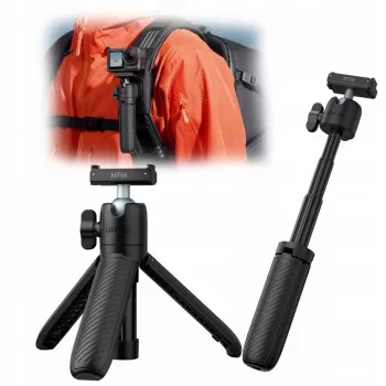 Trepied mini 3-in-1, baston selfie și clemă de rucsac ULANZI MT66 pentru DJI Osmo Action 5 Pro 4 3, GoPro, Insta360 - negru