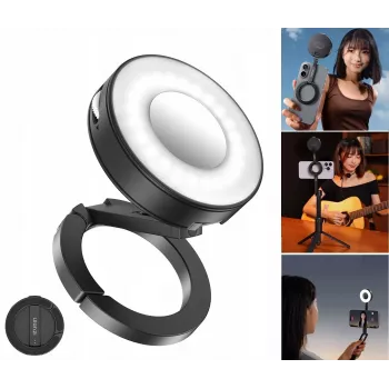 Lumină video LED magnetică ULANZI ML05 cu oglindă, compatibilă MagSafe, 2500K-9000K, 3W, negru