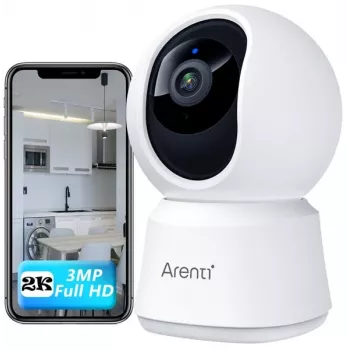 Cameră Wi-Fi de interior Arenti P2T 3MP/2K cu funcție pan/tilt și mod de confidențialitate