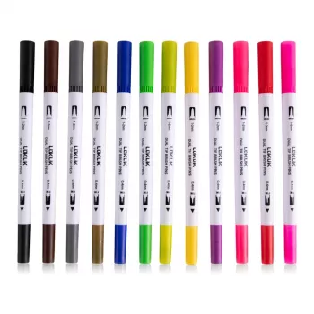 Markere cu vârf dublu LOKLiK Dual Tip Brush Pens - 12 culori