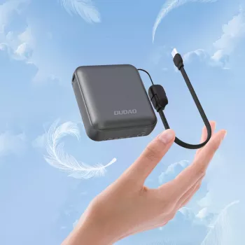 Dudao K22+ Power Bank ultra-compact 10000mAh 22.5W USB-C cu șnur/cablu - Gri