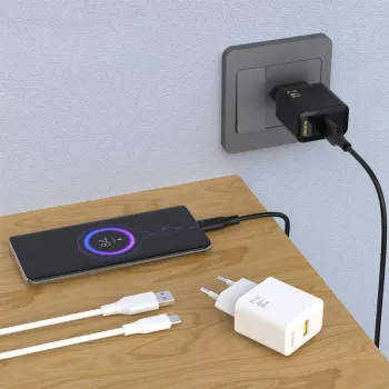 Încărcător de perete Dudao A23TEU 12W USB-A cu cablu USB-A la USB-C de 1m, alb