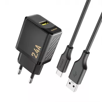 Încărcător de perete Dudao A23TEU 12W USB-A cu cablu USB-A la USB-C de 1m, negru