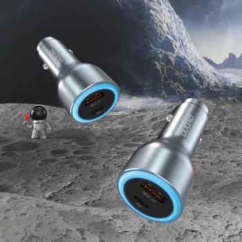 Încărcător auto Dudao R4Ultra 120W Power Delivery Quick Charge LED USB-A USB-C gri