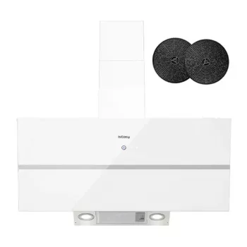 Hotă de perete cu coș ISEASY TV1390D4-CC-I2 90cm 750m³/h oțel inoxidabil sticlă neagră