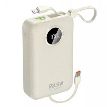 Powerbank Dudao K14+ 20000mAh 22,5W USB-C / USB-A cu cabluri Lightning și USB-C integrate - Alb