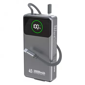 Powerbank Dudao K31 Pro 45W 20000mAh cu cablu USB-C retractabil integrat - Gri