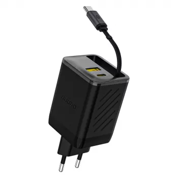 Dudao A67EU Încărcător GaN 67W cu cablu USB-C retractabil integrat, Power Delivery Quick Charge - Negru