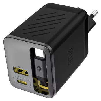 Dudao A67EU Încărcător GaN 67W cu cablu USB-C retractabil integrat, Power Delivery Quick Charge - Negru