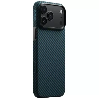 Husă MagSafe PITAKA Ultra-Slim pentru iPhone 17 Pro Max, Negru/Albastru țesătură Twill fibră aramidă