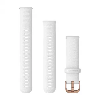 Curea ceas din silicon Garmin QuickFit 18 mm, albă, cu cataramă auriu roz, 010-12932-0F