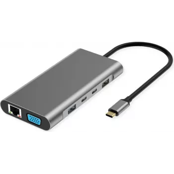 Stație de andocare USB-C VALUE 10-in-1 4K60 2xHDMI 1xDP/VGA/GbE USB-C 2x PD - Digital/Data