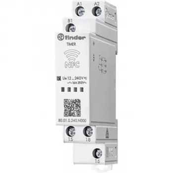 Releu de timp multifuncțional Finder 80.01.0.240.N000, 240 V AC/DC, 2 s - 24 h, 1 CO, bornă cu șurub, 17,5 mm