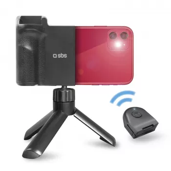 SBS Wireless Reflex Set BT kit vlogging pentru smartphone cu mini trepied, declanșator Bluetooth și lampă inelară LED, negru