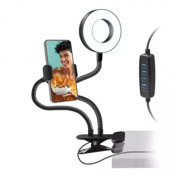 Clip de masă cu inel LED orientabil SBS 10 cm 3 moduri de iluminare negru