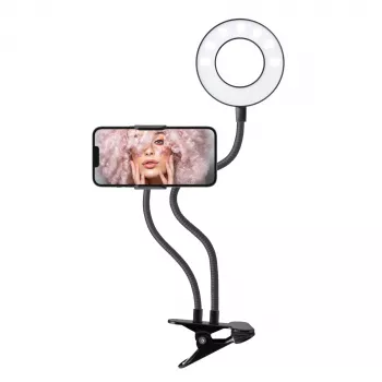 Clip de masă cu inel LED orientabil SBS 10 cm 3 moduri de iluminare negru