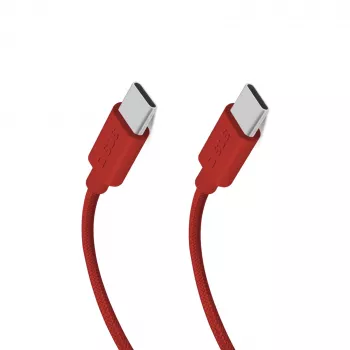 Cablu USB-C la USB-C SBS TECABLETISSUETCCR 1,5m 60W împletit roșu