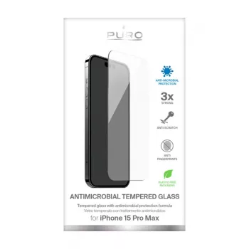 Folie de protecție pentru ecran din sticlă călită antibacteriană PURO pentru Apple iPhone 15 Pro Max