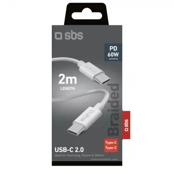 Cablu USB-C la USB-C SBS TECABLE TISSUE TCC2G 2m 60W Power Delivery - gri