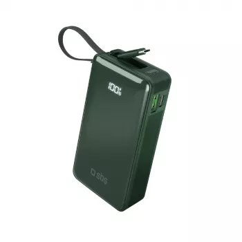 Baterie externă SBS 10000 mAh cu cablu USB-C integrat verde