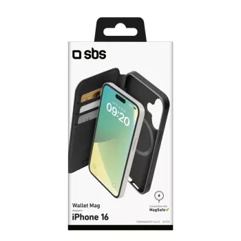 Husă tip portofel SBS compatibilă MagSafe pentru iPhone 16 neagră