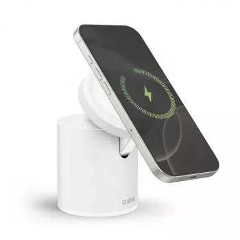 Stație de încărcare magnetică wireless 2 în 1 SBS - albă