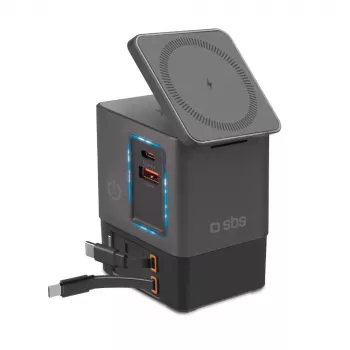 Stație de încărcare SBS Power Dock 6 în 1 cu MagSafe, suport și cabluri USB-C 65W – neagră