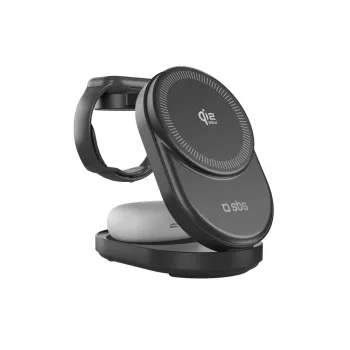 Stație de încărcare pliabilă inductivă SBS Qi2.2 25W 3 în 1 cu certificare MFI - neagră