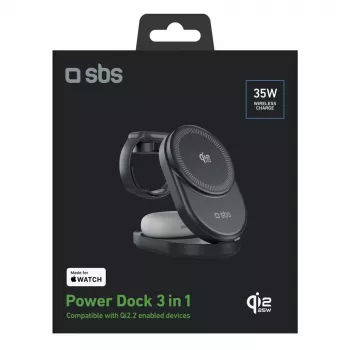Stație de încărcare pliabilă inductivă SBS Qi2.2 25W 3 în 1 cu certificare MFI - neagră