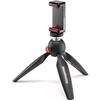 Mini treppiede Manfrotto PIXI Smart cu suport pentru smartphone - negru