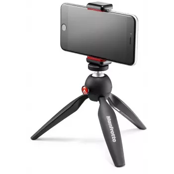 Mini treppiede Manfrotto PIXI Smart cu suport pentru smartphone - negru