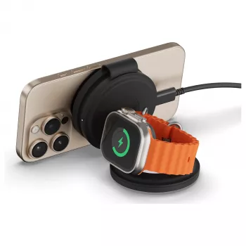 Satechi OntheGo Încărcător wireless 3-în-1 cu Qi2, negru, 15W, ST-QTG31K
